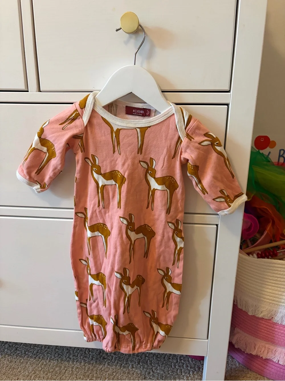 MilkBarn Deer Print Gown Organic Cotton 0-3 Months